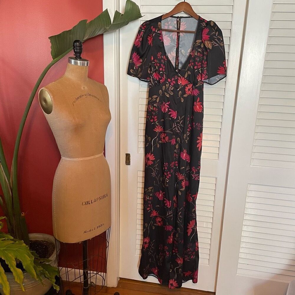 ASOS | floral red black open back jumpsuit size 10